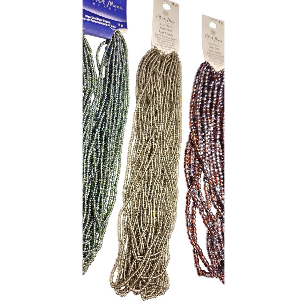 Blue Moon Beads Glass Seed Bead Strands 18 Pc Mixed Colors Green Silver Brown Je - Picture 3 of 11